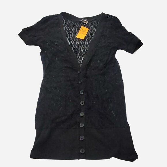 Y2K Wet Seal Black Lace Button Up Cardigan | Vintage Gothic Whimsigoth Top L - Picture 1 of 3